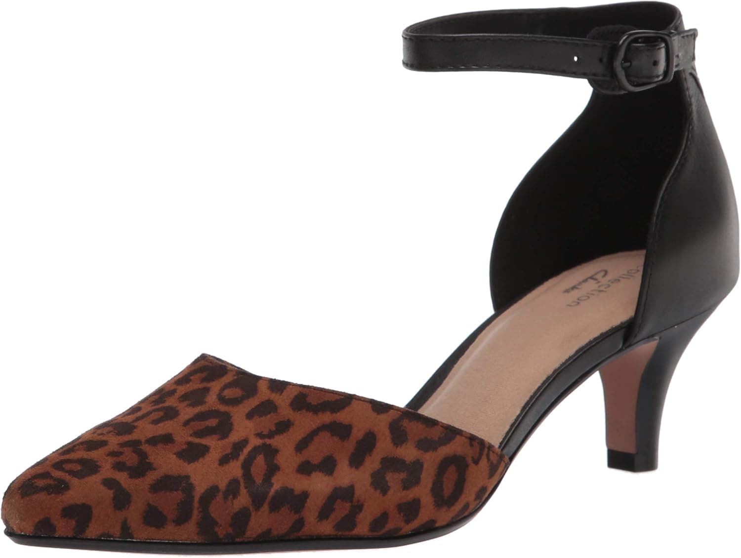 Clarks womens Linvale Edyth Pump, Dark Tan Leopard/Black Lea Combi, 6.5 US