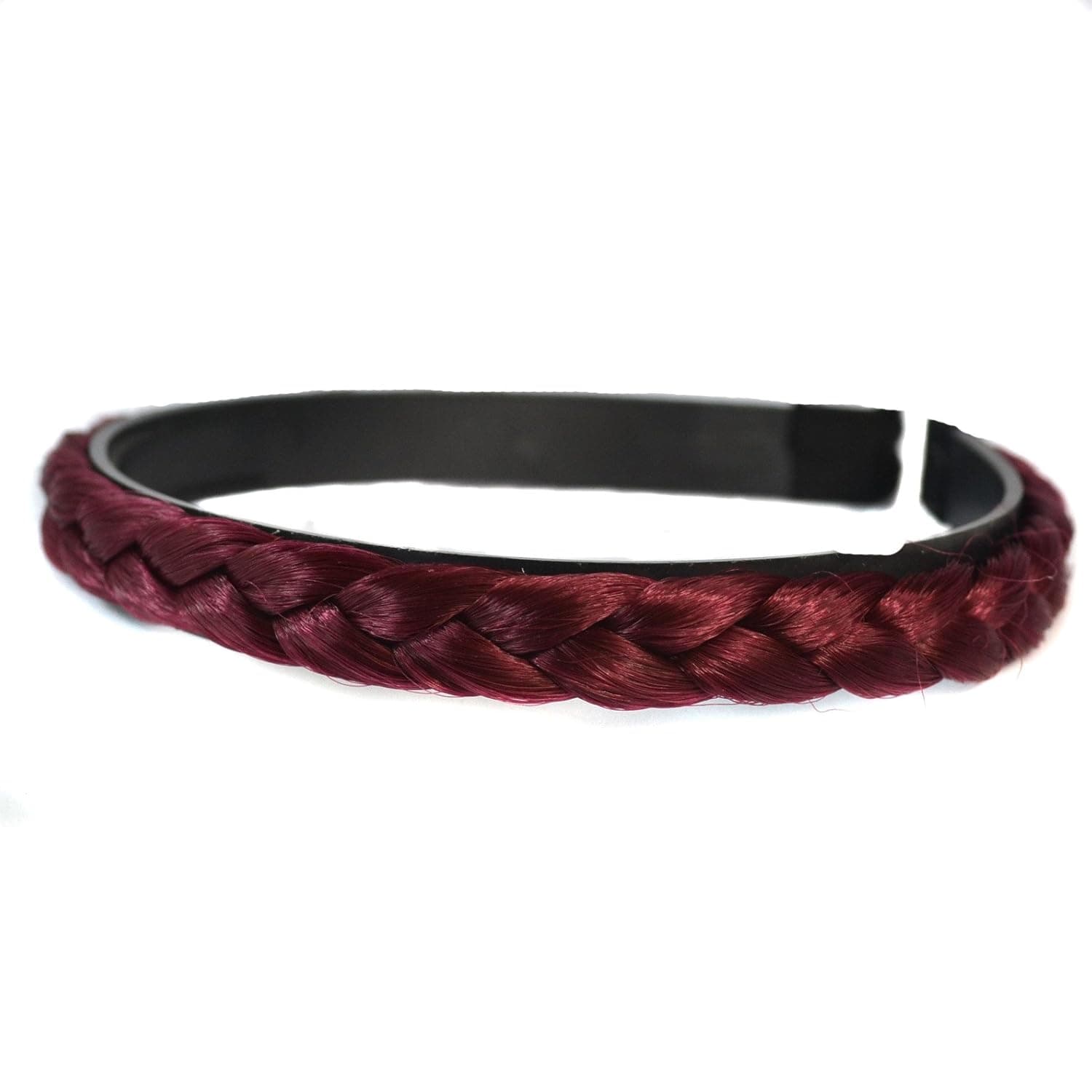 Generic New Women Girls Bridal Hot Elastic Faux Wig Hair Bands Plait Braided with Tooth Hoop Headbands (wine red)