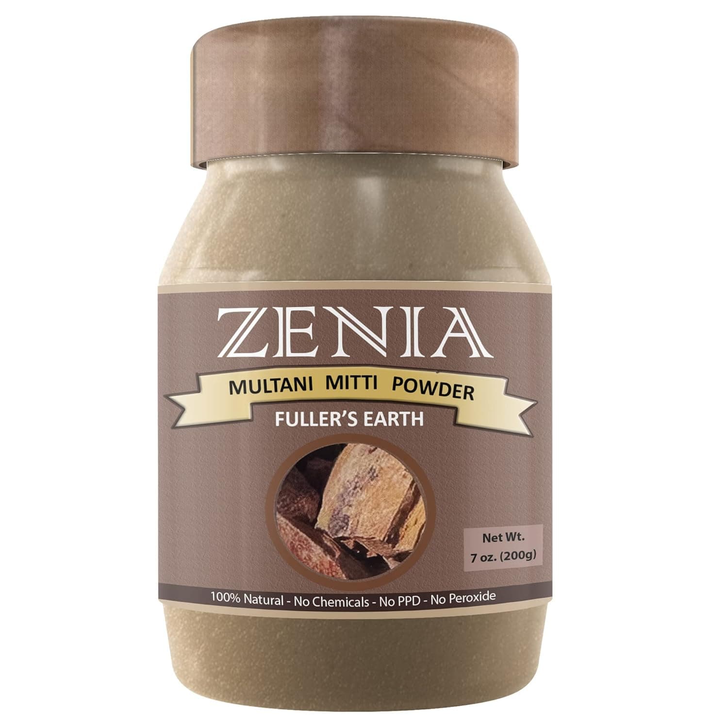Zenia Pure Fullers Earth Powder | 200 grams (7 ounce) Jar | Multani Mitti Mud Face Pack Powder | Bentonite Indian Healing Clay | 100% Pure No Added Fragrance | 100% Natural Face Mask