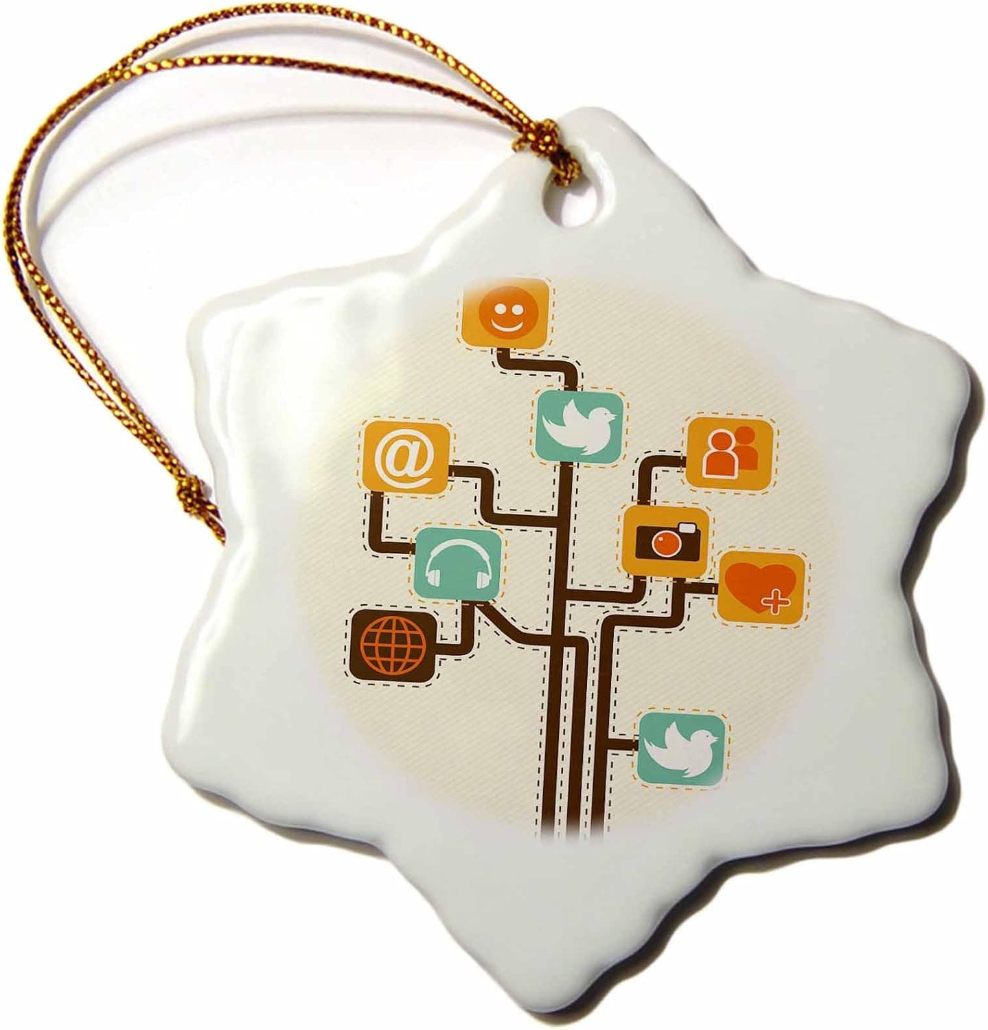 3dRose orn_104600_1 Social Media Internet Icons Geek Tree Vector Design Snowflake Porcelain Ornament, 3-Inch