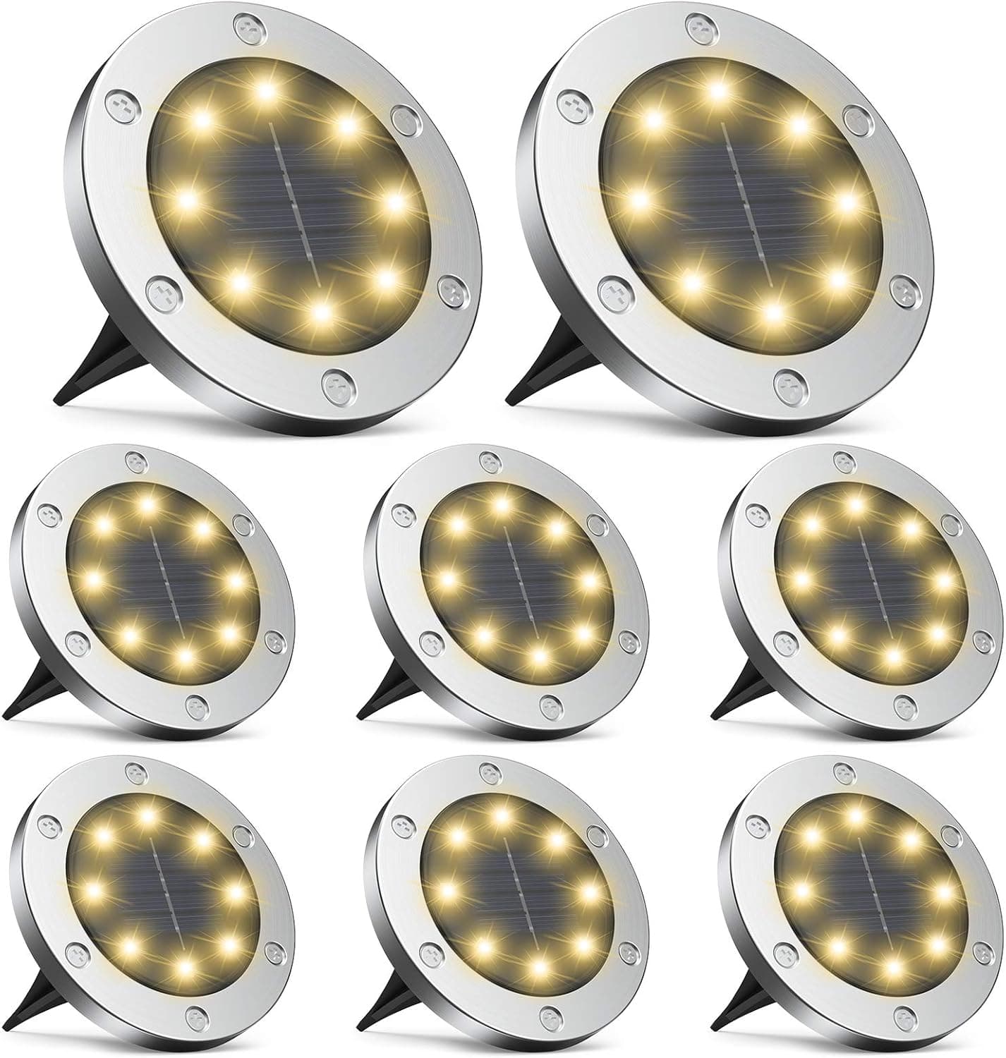 Solar Ground Lights, Infray Solar Disk Lights Outdoor Garden Waterproof in-Ground Lights, 8 LED Solar Lights Landscape Light for Garden Yard Lawn Patio Pathway - 8 Pack (Warm White)