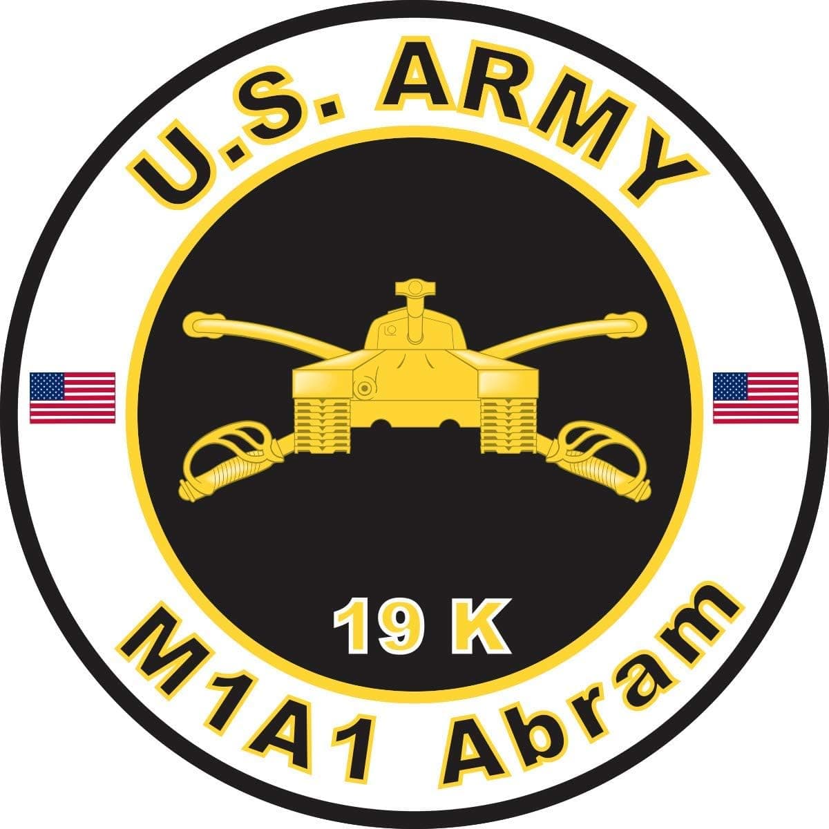 Military Vet Shop U.S. Army MOS 19K M1A1 Abram Window Bumper Sticker Decal 3.8"