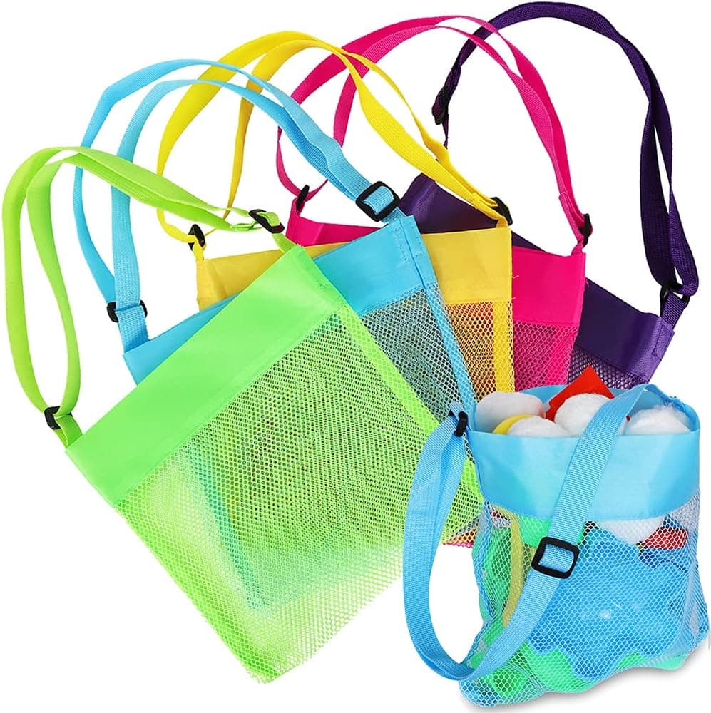 TEDREN 5pcs Mesh Beach Bag Beach Toys Shell Bags Beach Bag for Kids Storage Shell Fruit Vegetable Market Grocery Picnic Tote (Colorful)