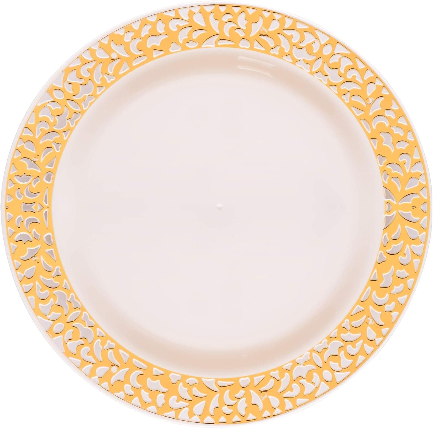 Pierced Collection Lace Ivory Plate with Gold Cutout Design Set of 10