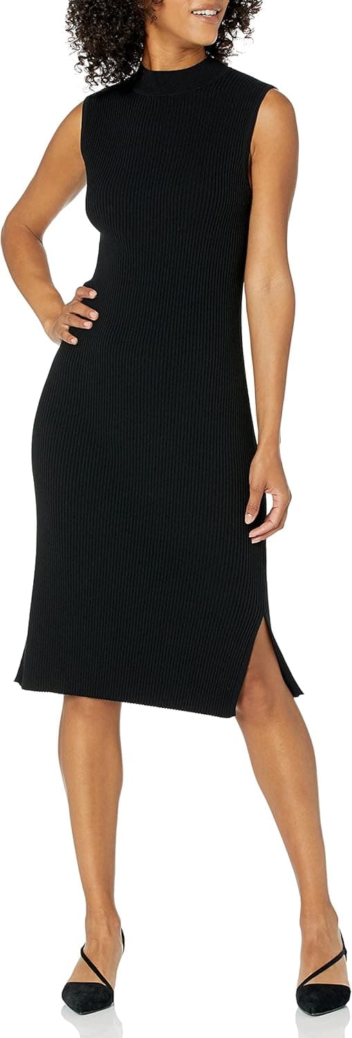 Amazon Brand - Lark & Ro Women's Sleeveless Ribbed Sheath Sweater Dress with Funnel Neck