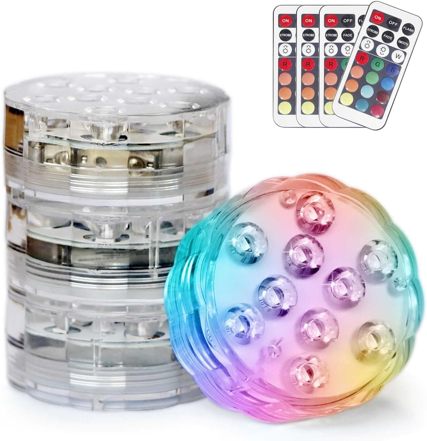 Tripop Color Changing Submersible LED Lights, 13 Colors 4 Modes Battery Powered Underwater LED Lights for Pool Pond Decoration (4 Packs)