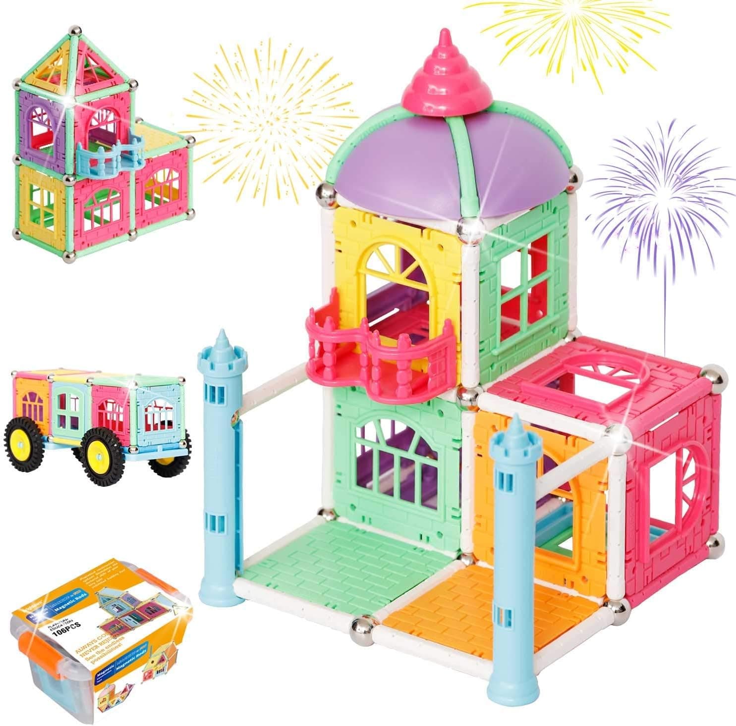 Magnetic Blocks Building Set for Kids, Magnetic Tiles Educational Construction Toys for Boys and Girls with Gift Box, 268 Pieces