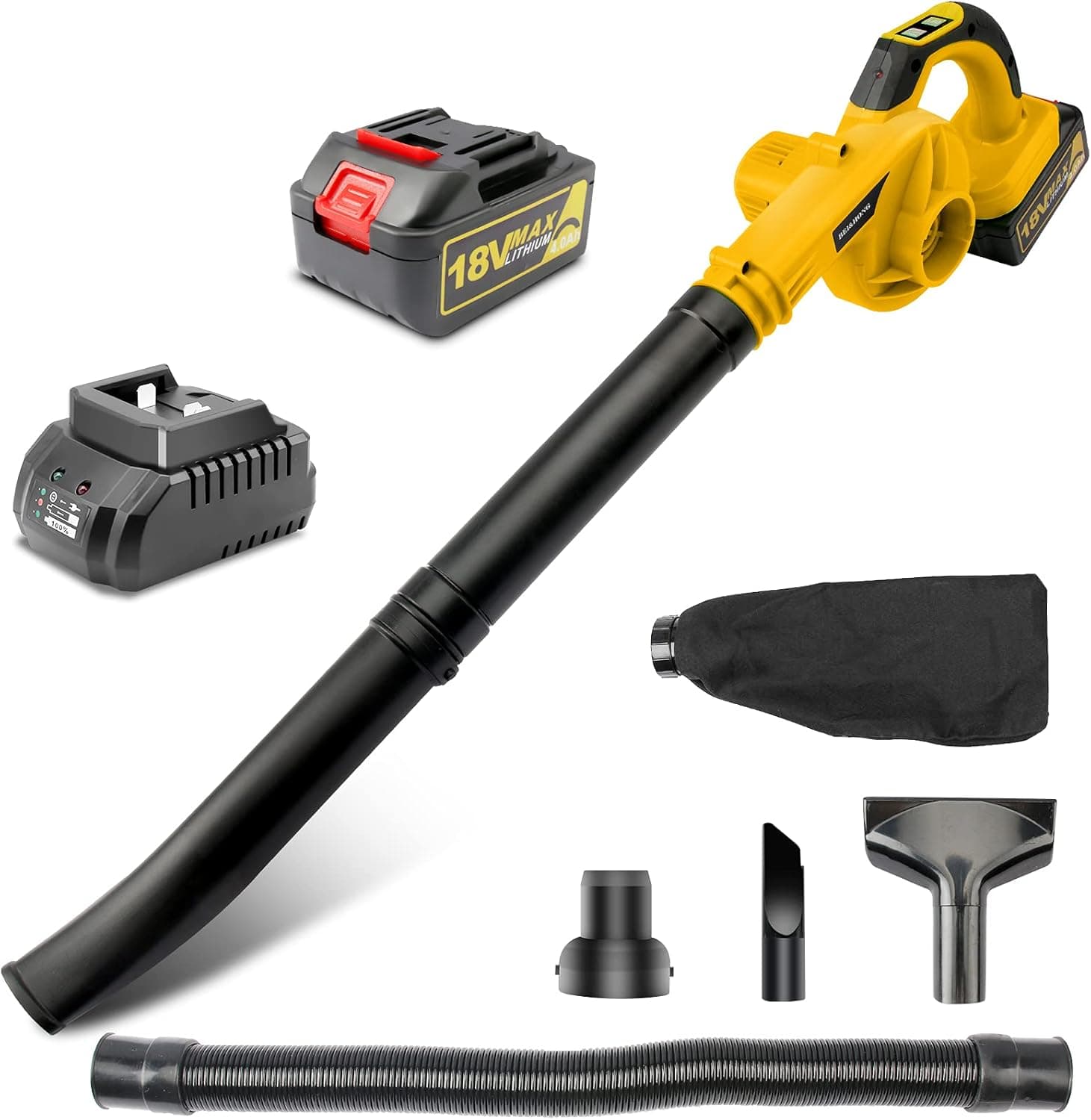 Leaf Blower Cordless, 2-in-1 Electric Leaf Blower & Vacuum, Powerful Leaf Blower 150 MPH with 4.0Ah Lithium Battery, Variable Speed, Battery Operated Leaf Blower for Blowing Leaves/Snow, Dusting