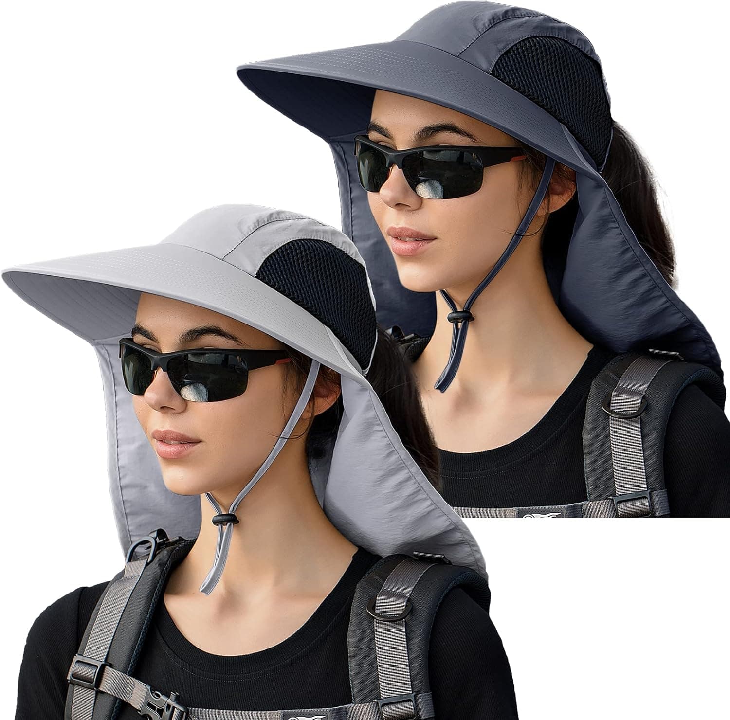 Womens Mens Hiking Fishing Hat with Neck Flap,UPF 50+ UV Protective Sun Hats,Wide Brim Beach Hat for Women&Men