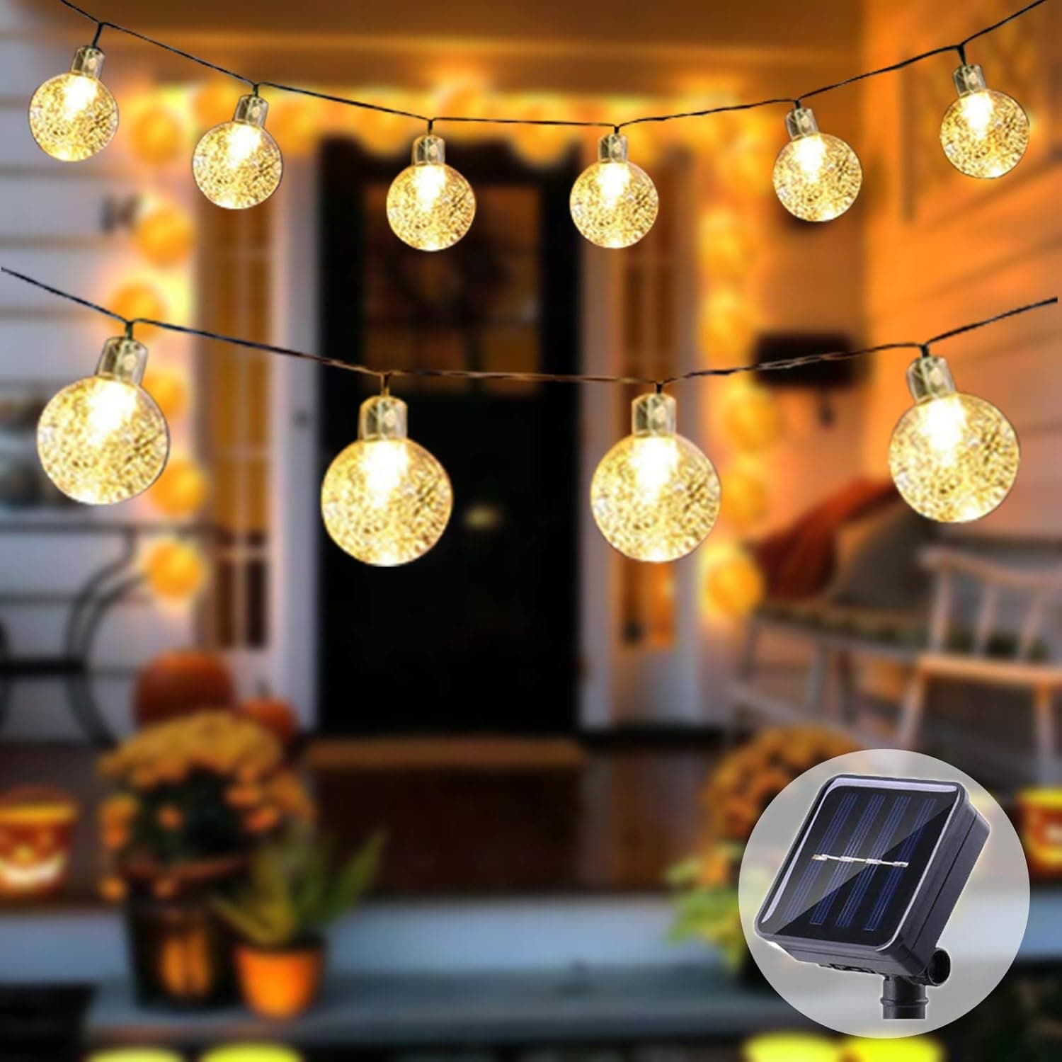 INFLATION Solar String Lights Outdoor,8 Modes of Outdoor Crystal Waterproof String Lights Garden Decorative lamp Ground Plug Christmas Decorations Lights, Parties, Romantic Decorations Lights