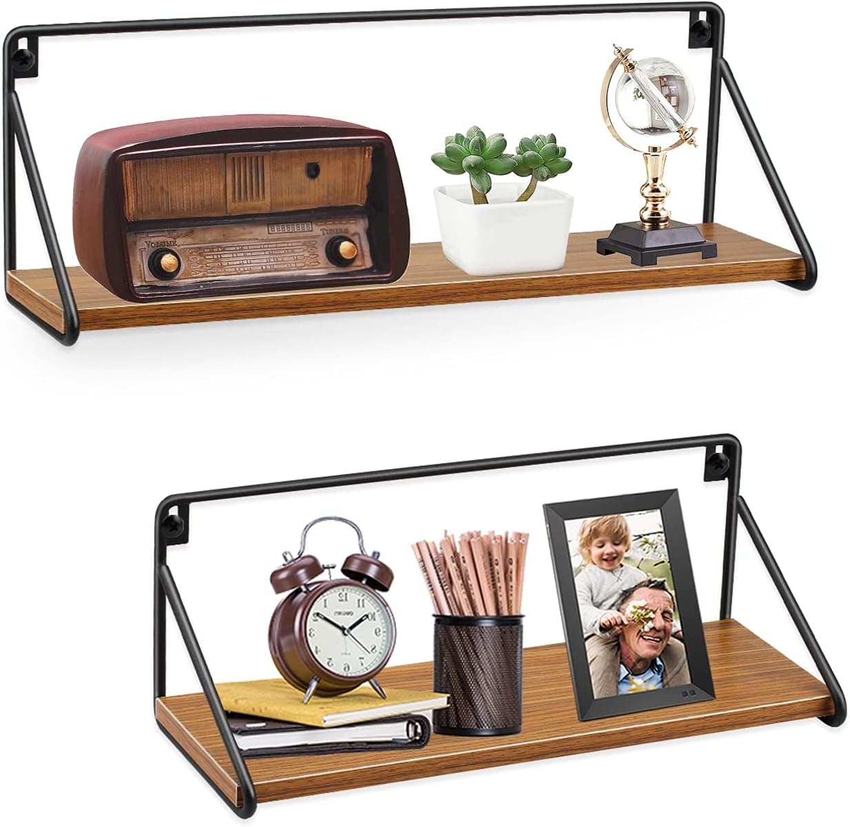 TreeLen Floating Shelves Rustic Floating Shelves for Wall Bathroom Bedroom Kitchen Wall Mounted Wood Shelves Set of 2 Black