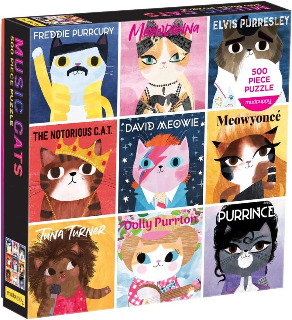 Music Cats 500 Piece Family Puzzle from Mudpuppy - 20" x 20" Jigsaw Puzzle of Your Favorite Music Legends in Cat Form, Perfect for Hours of Family Fun, Ages 8+
