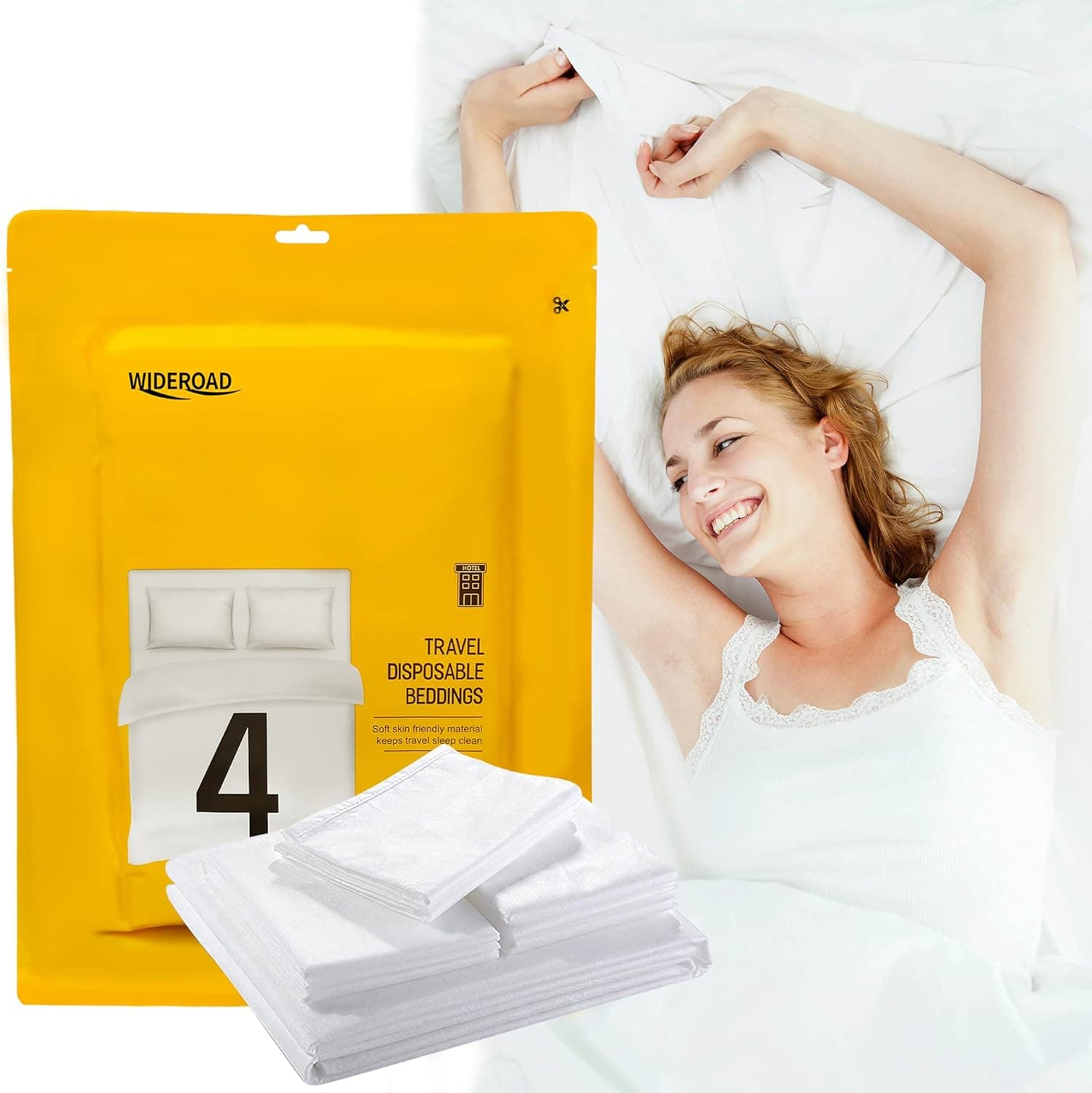 NENRUN Disposable Bed Sheets Travel Bedding Cover Portable Bedspread Sheet & Pillowcase Sets for Hotel Business Trip(4-PCS Set)