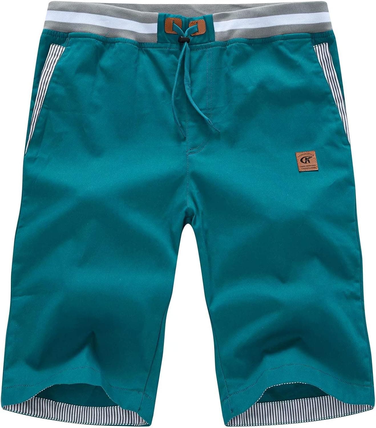 Mens Shorts Casual Classic Fit Drawstring Chino Shorts with Elastic Waist Green 36