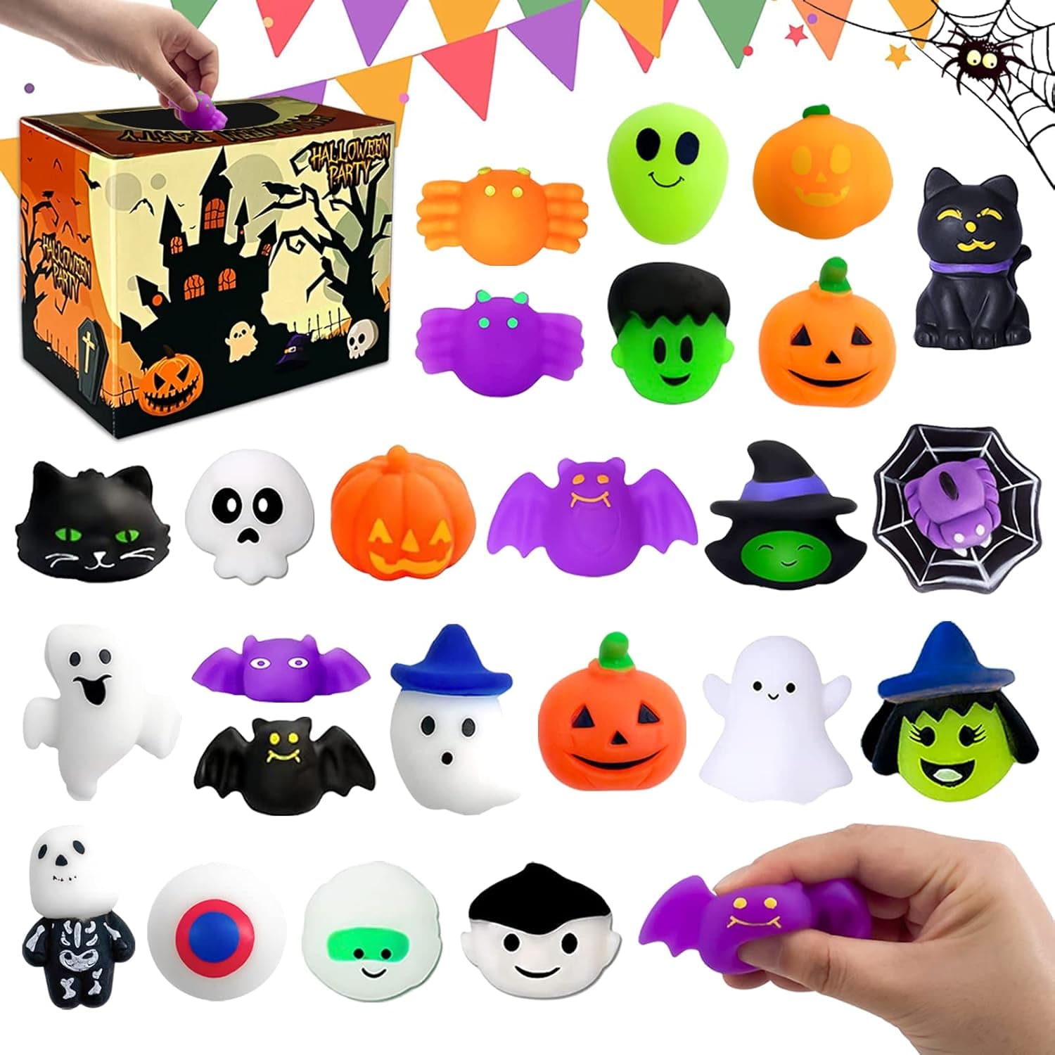 24Pcs Halloween Mochi Squishy Toys for Kids, Halloween Party Favors for Boys Girls Gift Bags Goodies, Kids Classroom Exchange Gifts Game Prizes