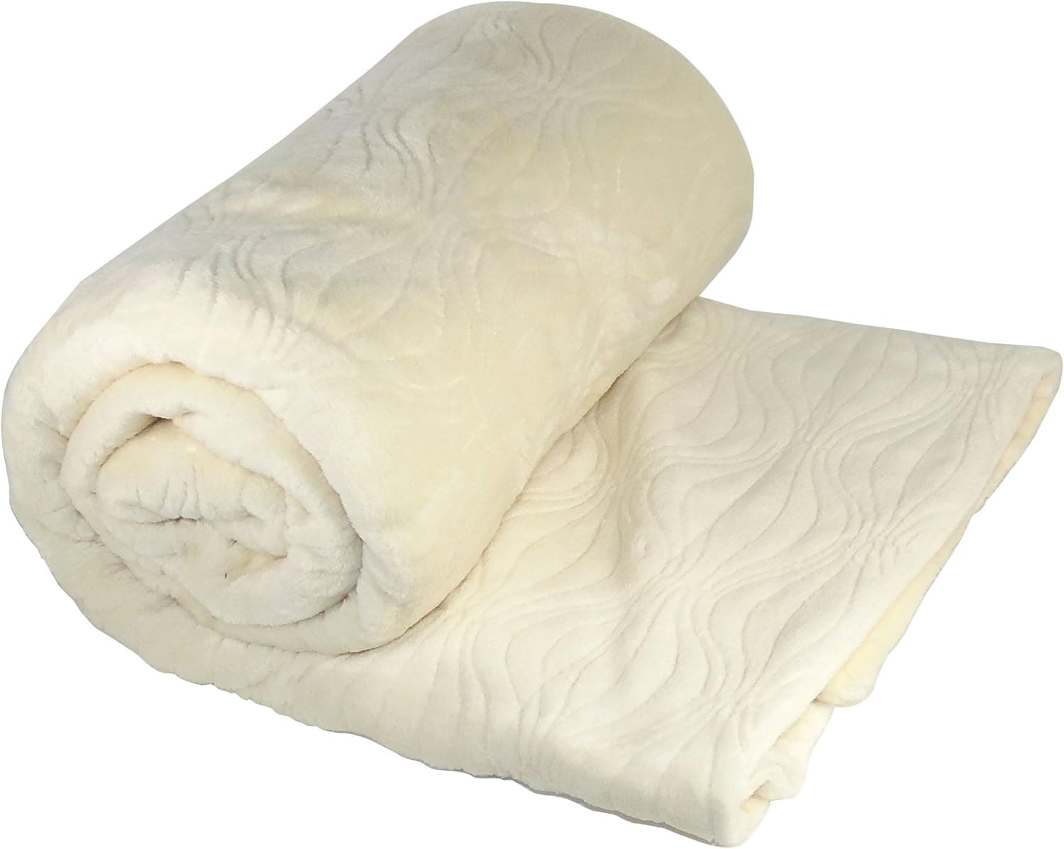 Home Soft Things Quilted Flannel Fleece Embroidered Throw Blanket, 50" x 60", Antique White