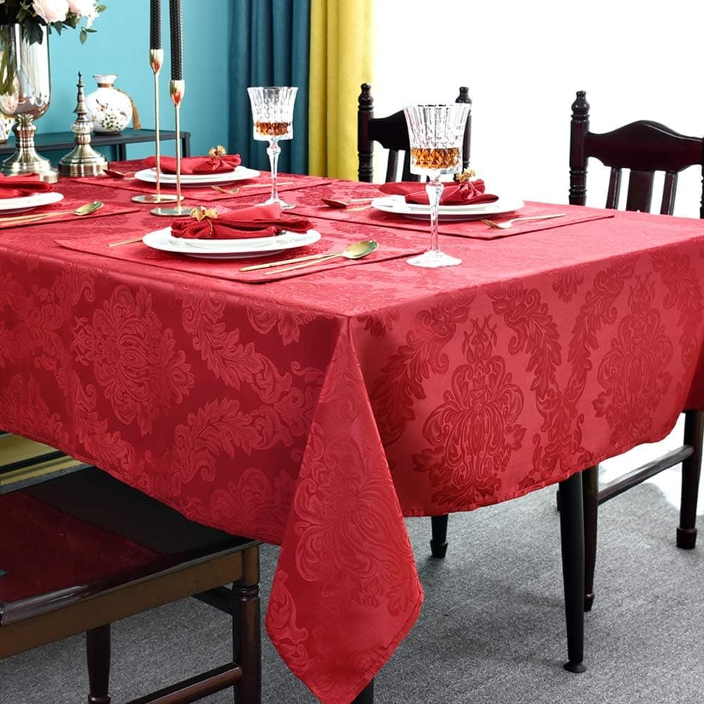 HOMEJOY Jacquard Damask Rectangular Tablecloth Spillproof OilProof Waterproof Decorative Fabric Table Cover for Outdoor and Indoor(60X104, Red)
