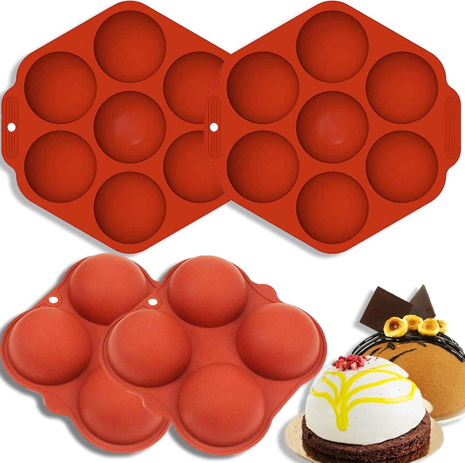 Dongzhur Hot Chocolate Bomb Mold, Round Silicone Baking Mold, Half Ball Sphere Cake Mold for Making Hot Chocolate Bomb - 2 Pcs 7 Holes Molds & 2 Pcs 4 Holes Molds