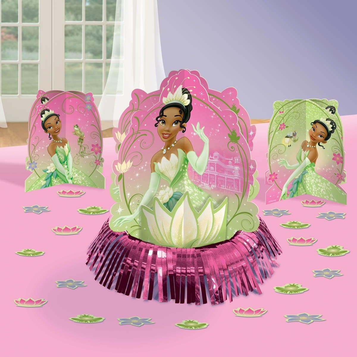 Amscan Dazzling Disney Tiana Enchanted Birthday Party Table Decorating Kit (23 Pack), 13.7" x 12", Pink/Green