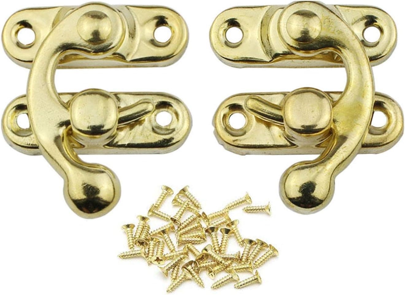 Lheng 27X32MM 20pcs Golden Left Hook + Right Hook Antique Right Latch Hook Hasp Wood Jewelry Box Hasp Catch Decoration with Screws