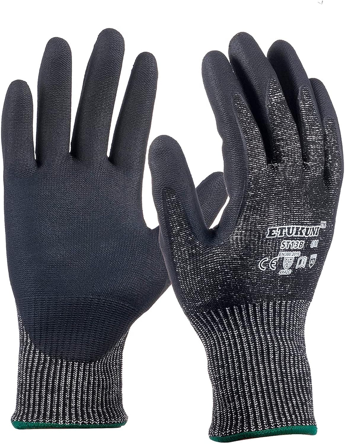 Safety Grip Work Gloves Cut Resistant level 5 Liner & Nitrile coatin Protective Flexible 3D Comfort Stretch Fit Touch screen For Cutting, DIY, Wood Carving, Garden - S