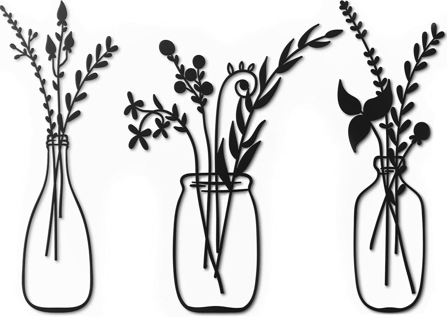 Vivegate Metal Flower Vase for Kitchen – 3 Large 15"X22" Metal Vase Decor Wall Minimalist Flower Decor Kitchen Living Room Home (Medium)