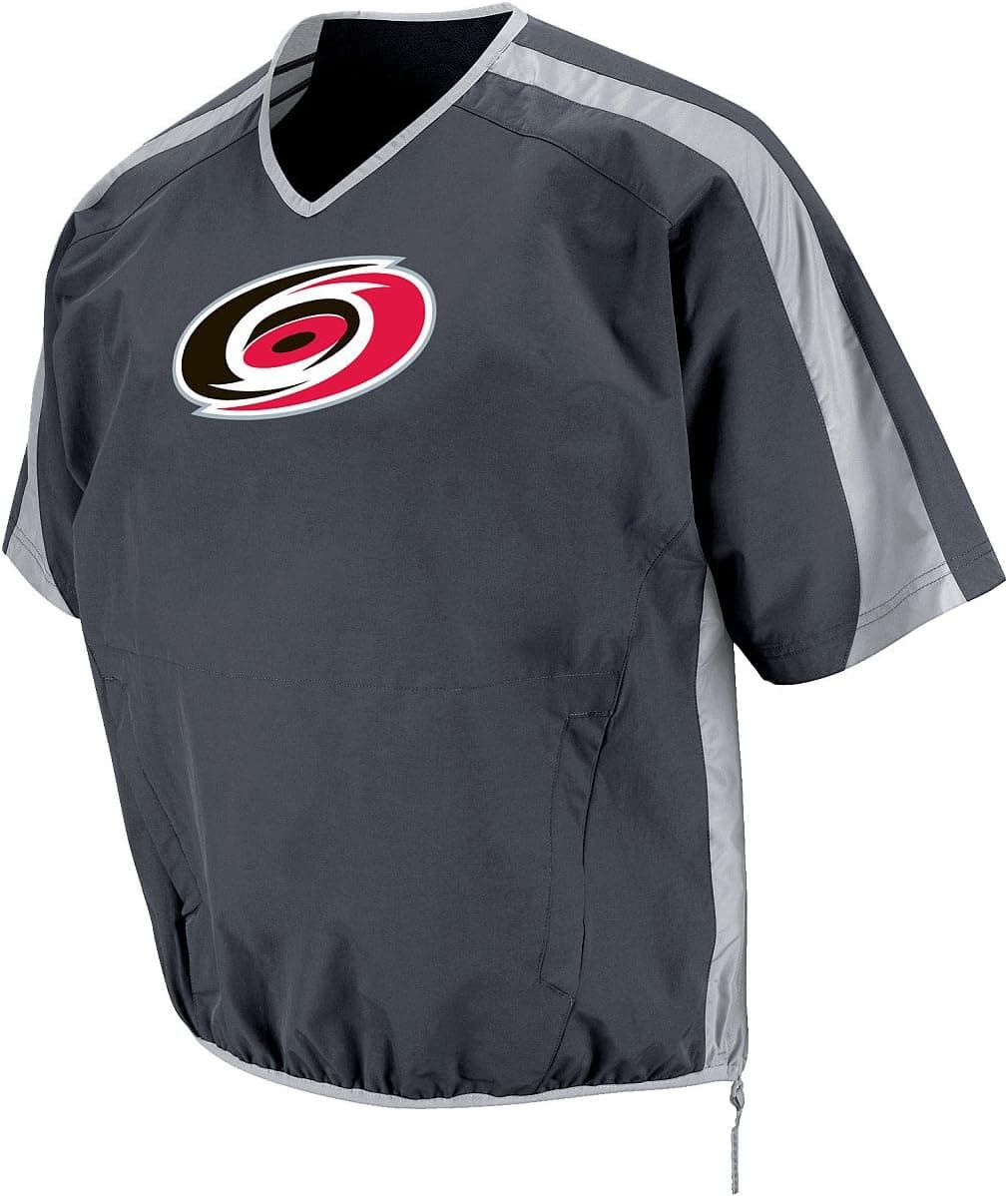 Majestic Carolina Hurricanes Pullover Jacket: Granite/Silver Lightweight 1/2 Sleeve Tek Patch Nhl Pullover Jacket