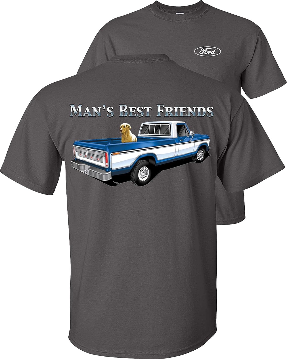 Man's Best Friends Ford Trucks T-Shirt Dog Lab Blue F150 Pickup Truck