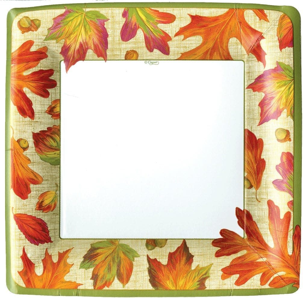 Entertaining with Caspari 10970DP Linen Leaves Square Dinner Plates, Orange, (Pack of 8)