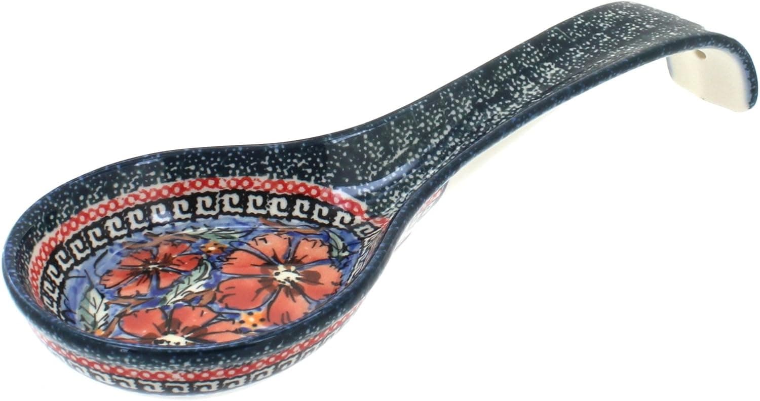 Blue Rose Polish Pottery Jungle Flower Large Spoon Rest