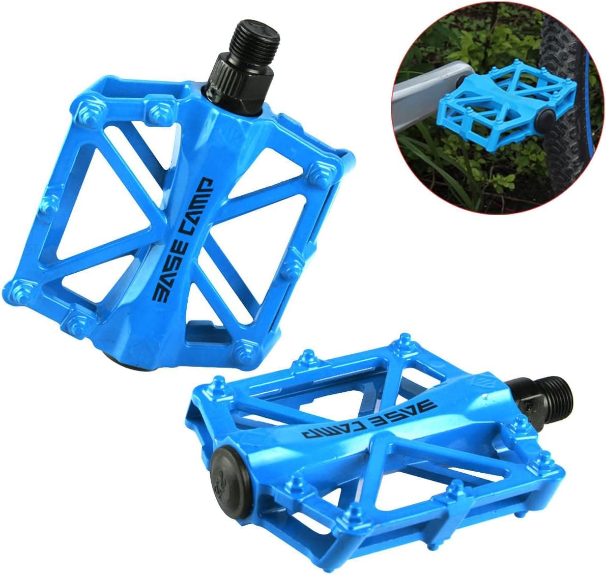 Aluminum Alloy Flat Platform Bearing Bicycle Cycling Riding Pedals Treadle (Blue)
