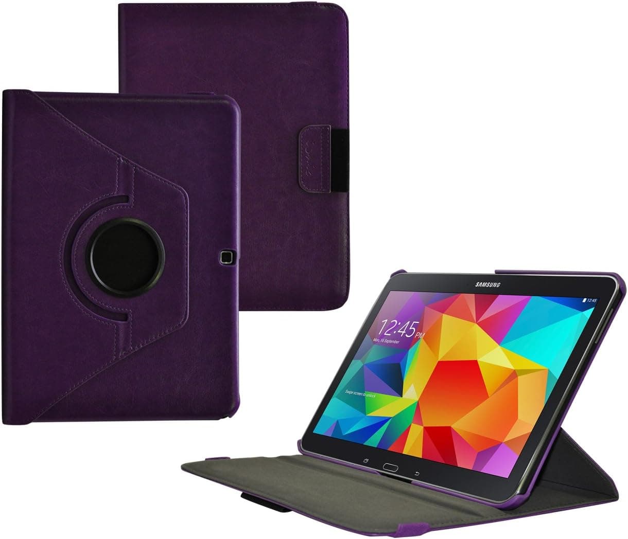 Ionic Leather Stand Rotating 2014 Samsung Galaxy Tab 4 10.1 10-Inch Case (Purple)