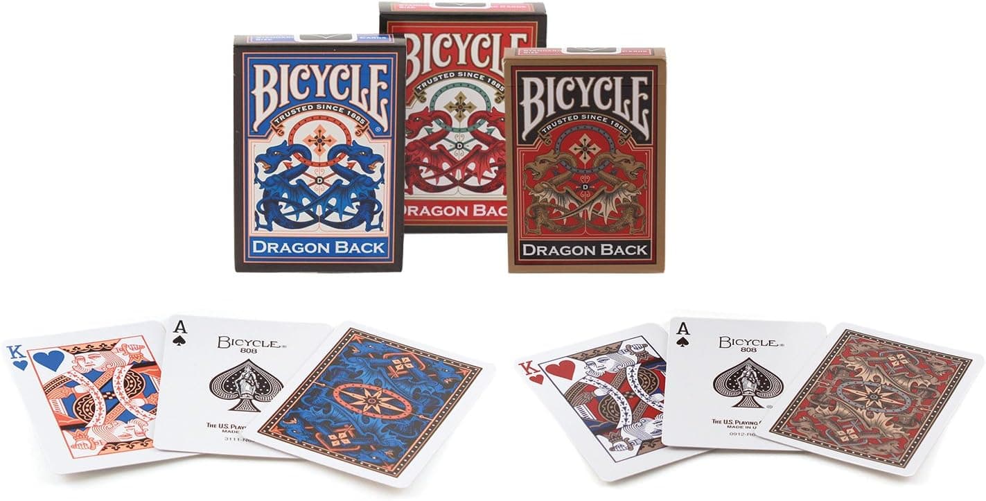 Bicycle Dragon Back Playing Cards (Pack of 3), Blue/Red/Gold