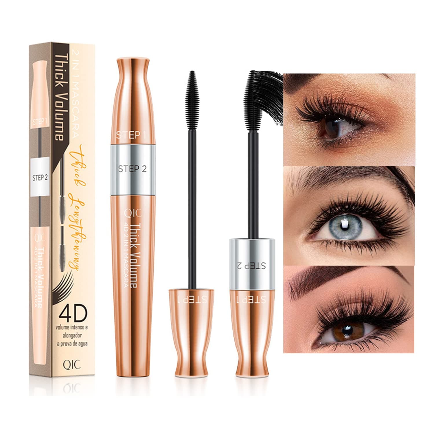 4D Silk Fiber Mascara 2in1 Waterproof Sweatproof Long-lasting Liquid Mascara Double Ended Voluminous Mascara Natural Lengthening Black Thrive Mascara