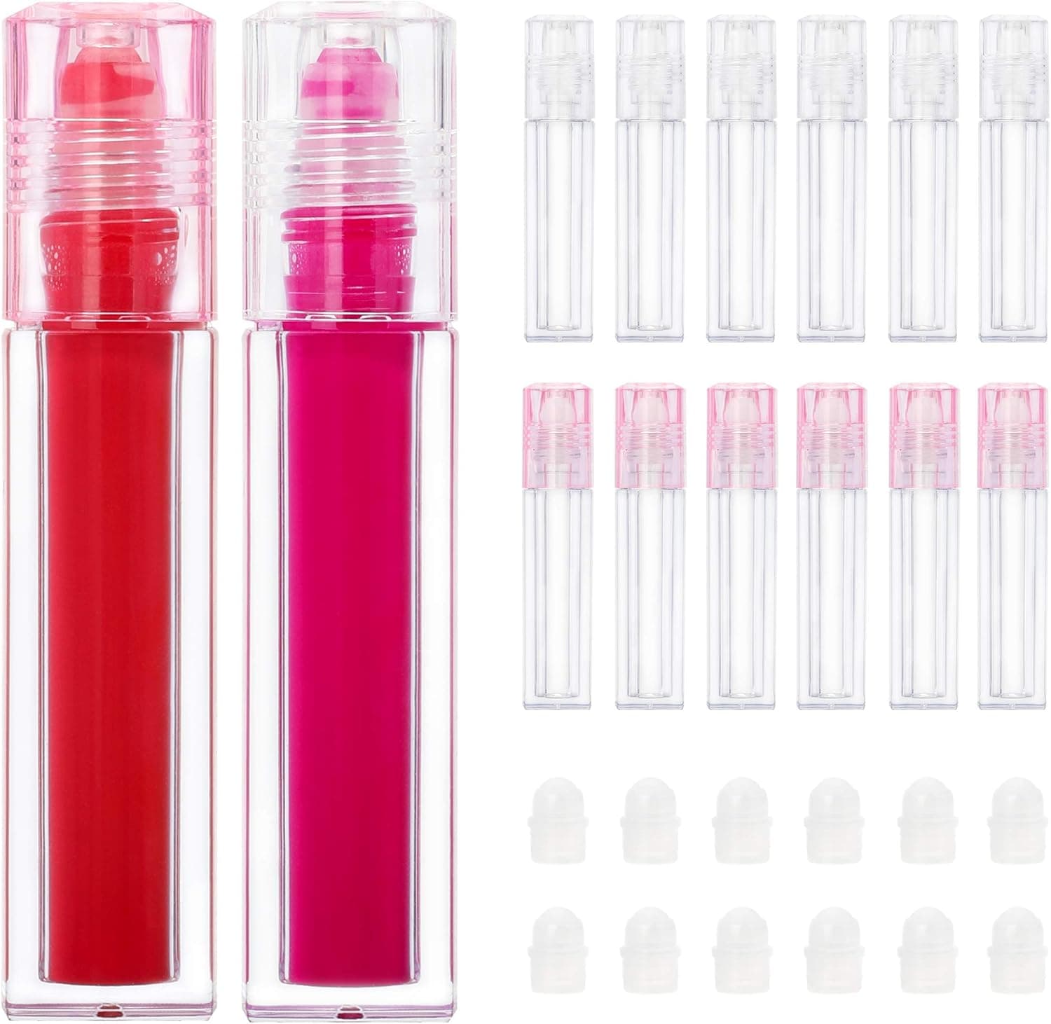 EOPER Lip Gloss Tube 6.5ml, 10 Pieces Square Empty Refillable Roll On Bottles Lip Glaze Bottle Perfumes Essential Oils Cosmetic Sample Containers Makeup Tube Vials Accessories DIY Travel Clear/Pink