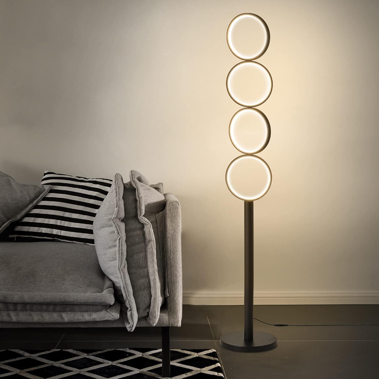 cifyses Floor Lamps for Living Room with Remote Control, 72W Dimmable Modern Floor Lamp Black Corner Floor Lamp with 3 Color Adjustable, LED Standing Lamp for Bedroom,Reading