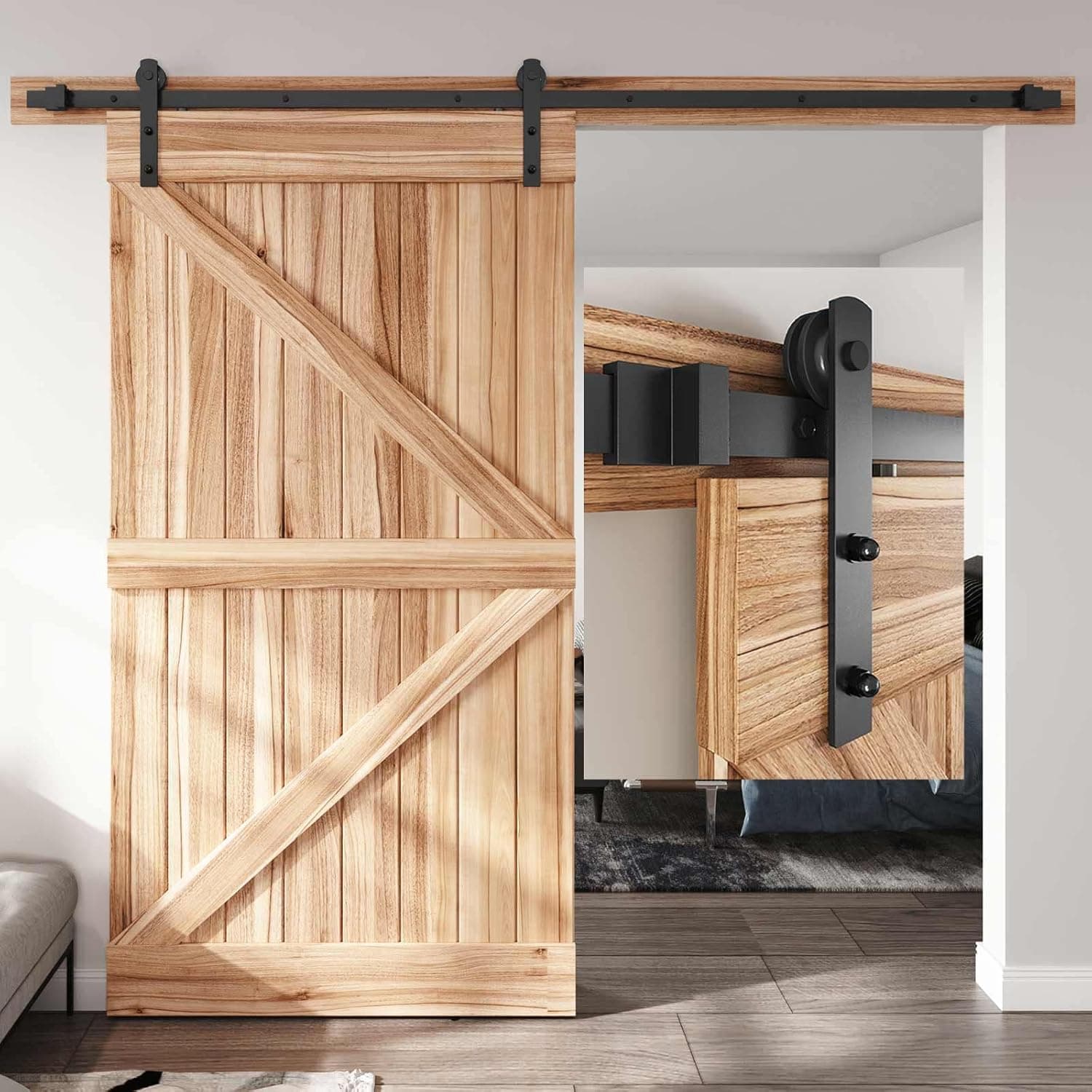 EaseLife 8 FT Heavy Duty Sliding Barn Door Hardware Track Kit,Straight Pulley,Slide Smoothly Quietly,Easy Install (8FT Track Kit for 40"~48" Wide Single Door)