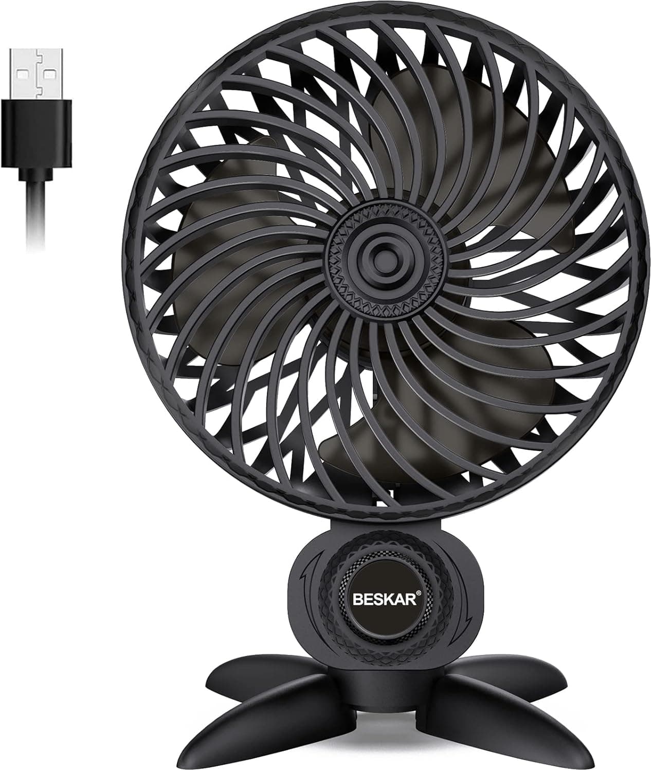BESKAR Personal USB Desk Fan, CVT Variable Speeds Small Cooling Fan, Strong Wind, Quiet Operation, Adjustable Tilt, Mini Portable Fan for Desktop Office Bed Travel - USB Cord Plug in Powered