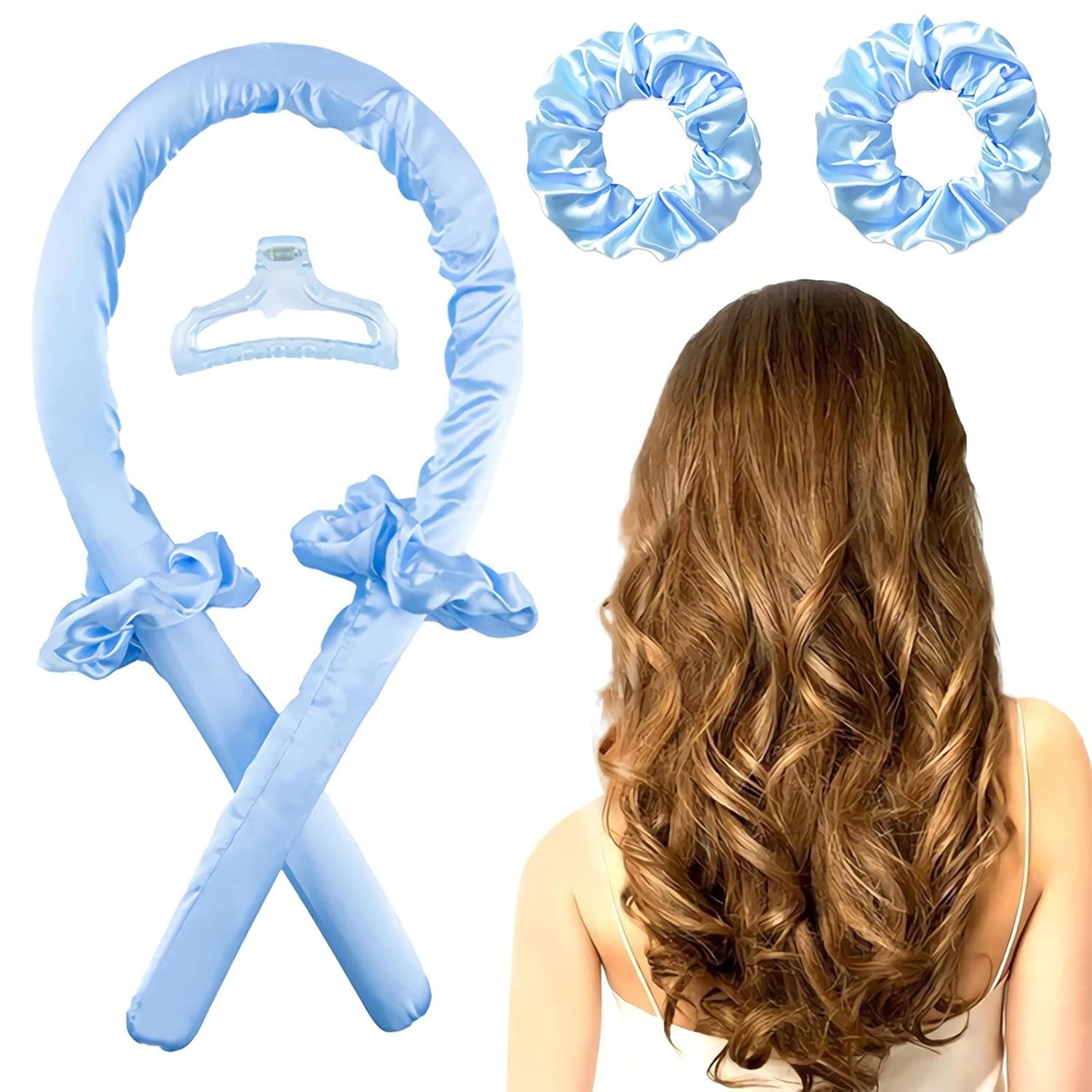 yicoming heatless curling rod headband，hair rollers with hair clips and bands, Lazy sponge curlers, rubber sleep iron ring big waves (Rubber, blue)
