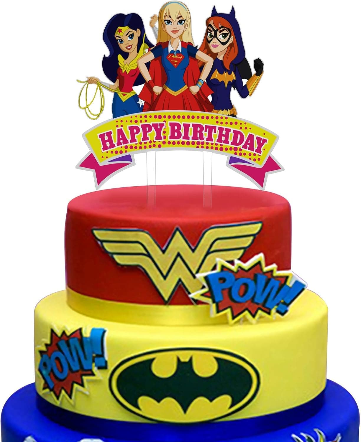 Acrylic Super Hero Girls Happy Birthday Cake Topper, Super Girls Bday Cake Decor, Superheroine Birthday Party Decoration Supplies