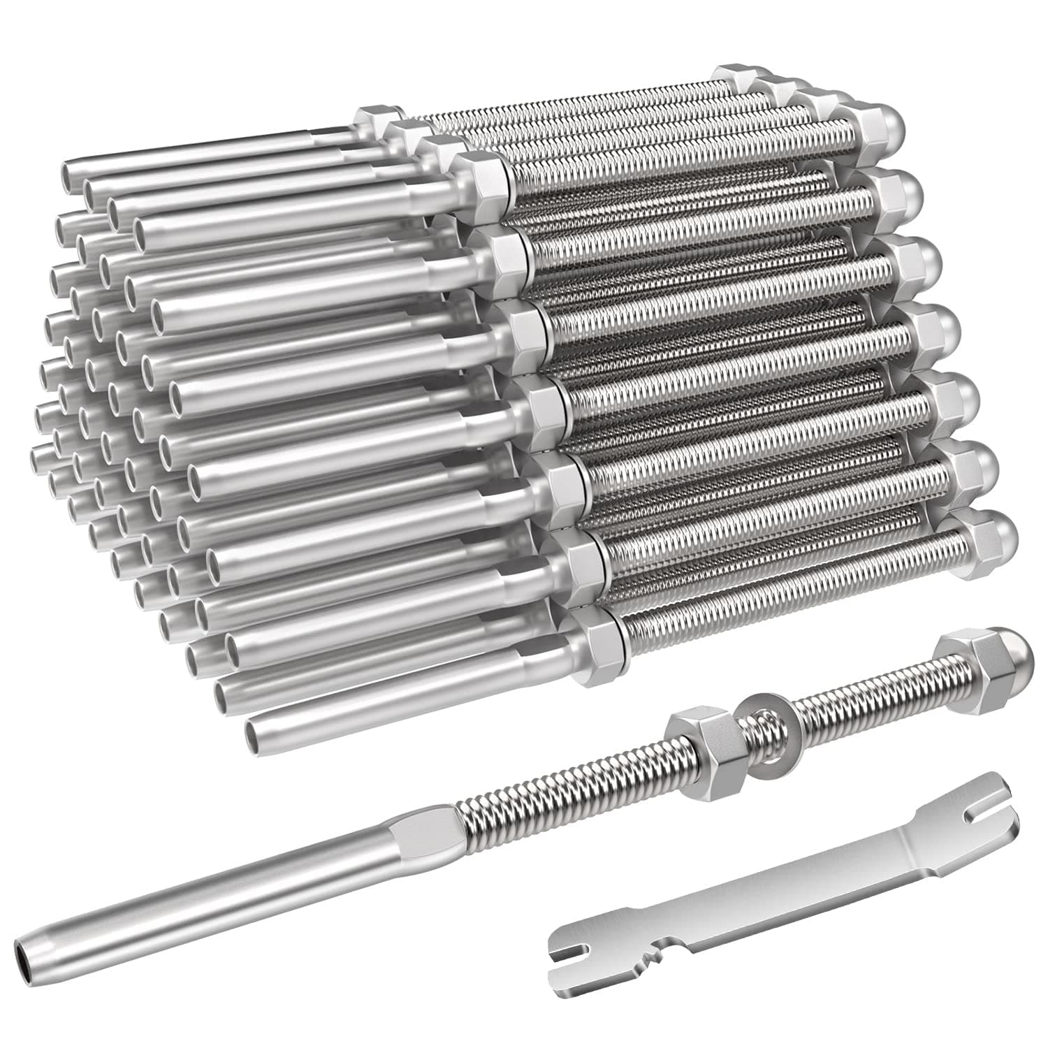 BLIKA 50 Pack 6" Long Swage Threaded Stud Tension End Fitting Terminal for 1/8" Deck Cable Railing Hand Swage T316 Stainless Steel, Swage Threaded Terminal for 4x4, 2x2 Wood Metal Post