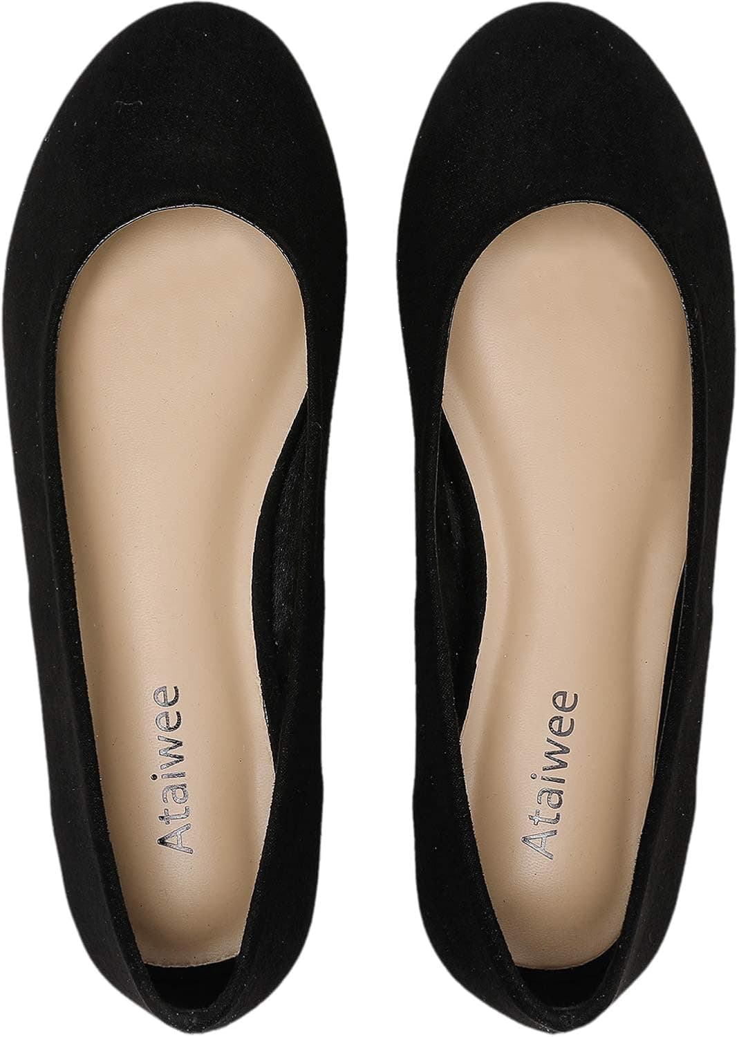 Ataiwee Women's Wide Width Flat Shoes - Classic Round Toe Plus Size Ballet Flats.(1905004-4,BK/MF,10 Wide)