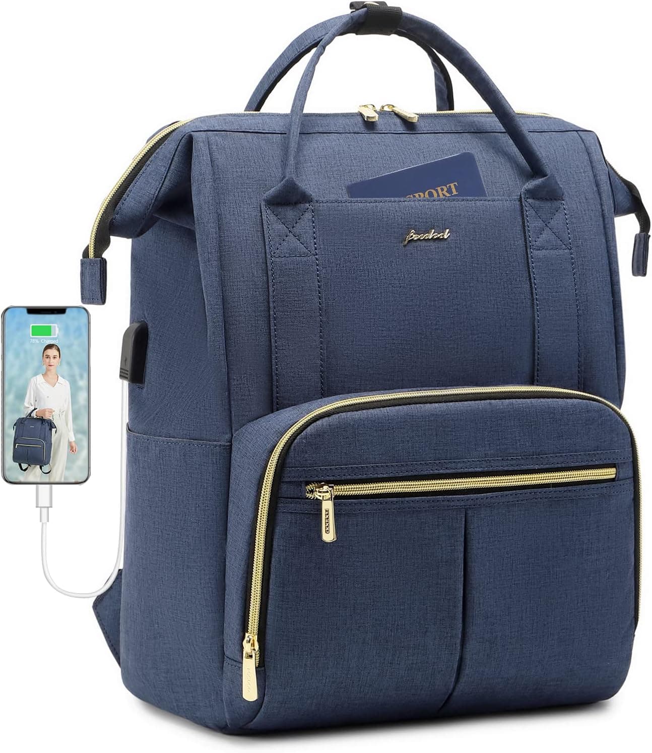 Focdod Women Laptop Backpack Work Bag: 15.6 inch with Laptop Compartment Waterproof Professional Travel Backpack Purse with USB Charger for College Teacher Nurse Business Women