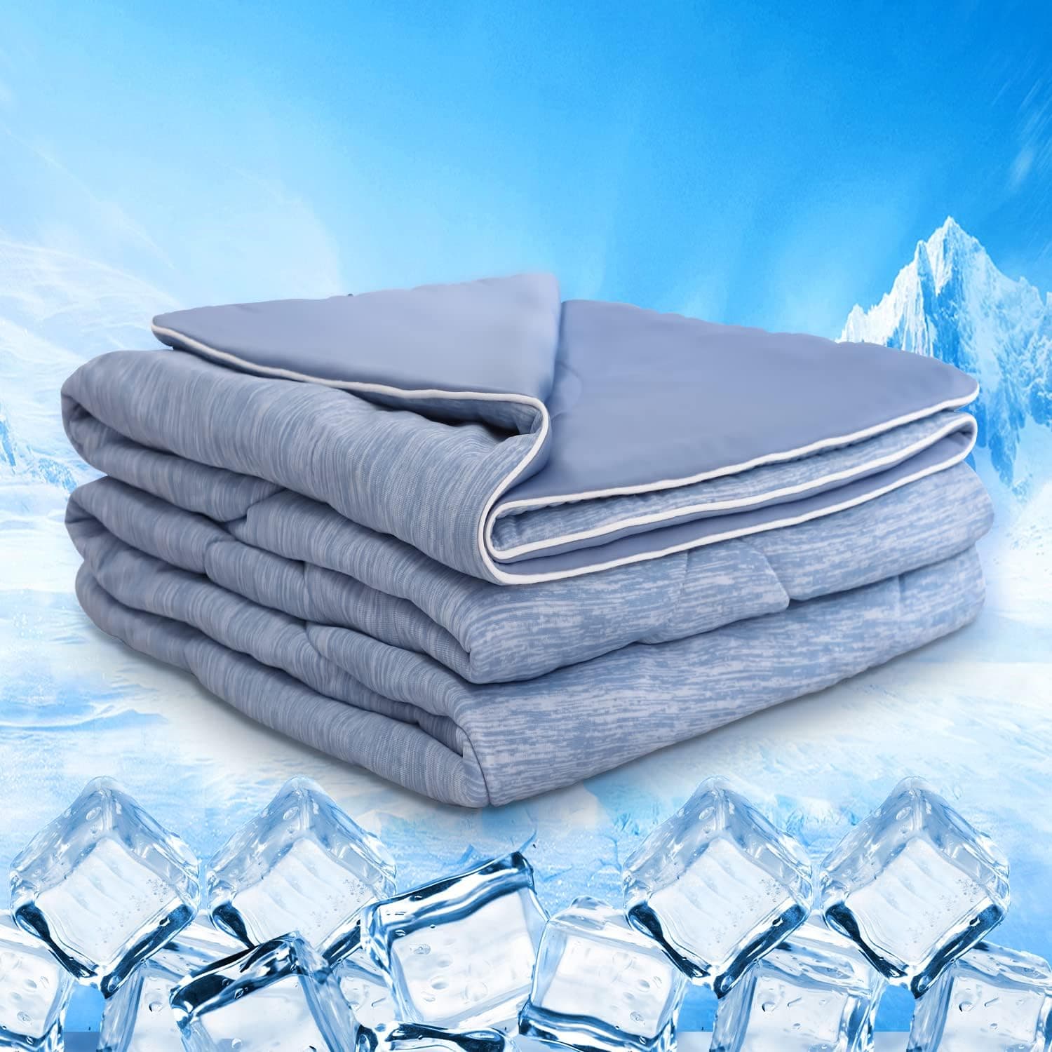 MH MYLUNE HOME Cooling Comforter Queen Size, Cooling Blanket with Arc-Chill Cooling Fiber, Cold Summer Blanket for Hot Sleepers Night Sweats and hot Flashes,Lightweight Summer Comforter, Blue