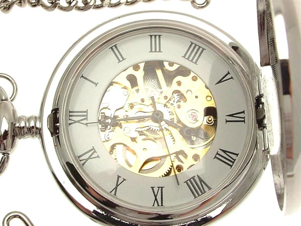 Solid Pewter Fronted Mechanical Skeleton Pocket Watch - Rampant Lion Design 18