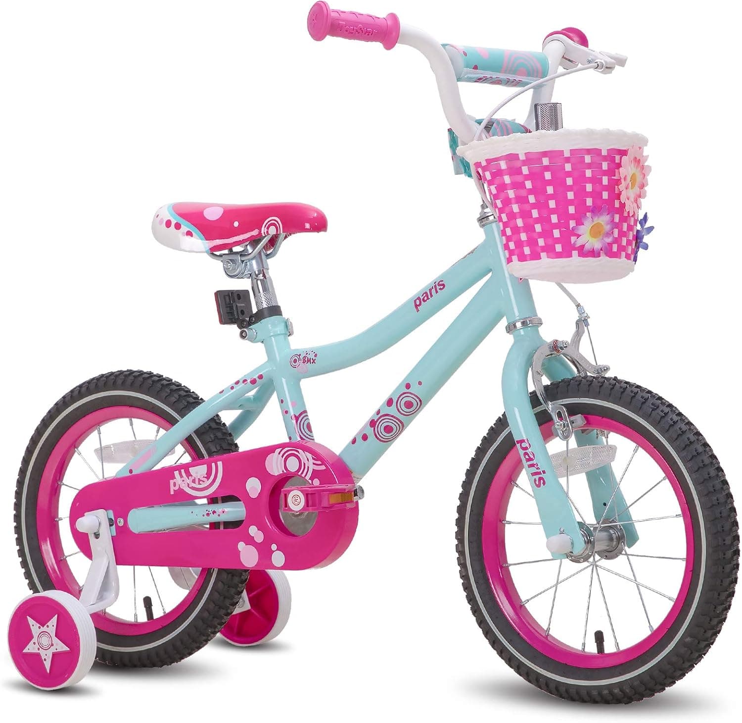 JOYSTAR Paris Girls Bike for Toddlers and Kids 2-9 Years Old, 12 14 16 18 Inch Kids Bike with Training Wheels, Basket and Handbrake, Kids' Children Bicycle