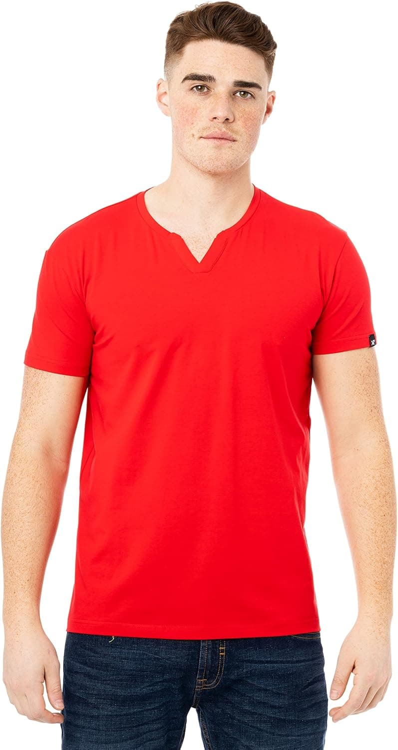 X RAY Men's Soft Stretch Cotton Short Sleeve Solid Color Slim Fit Slit V-Neck T-Shirt, Fashion Casual Tee for Men
