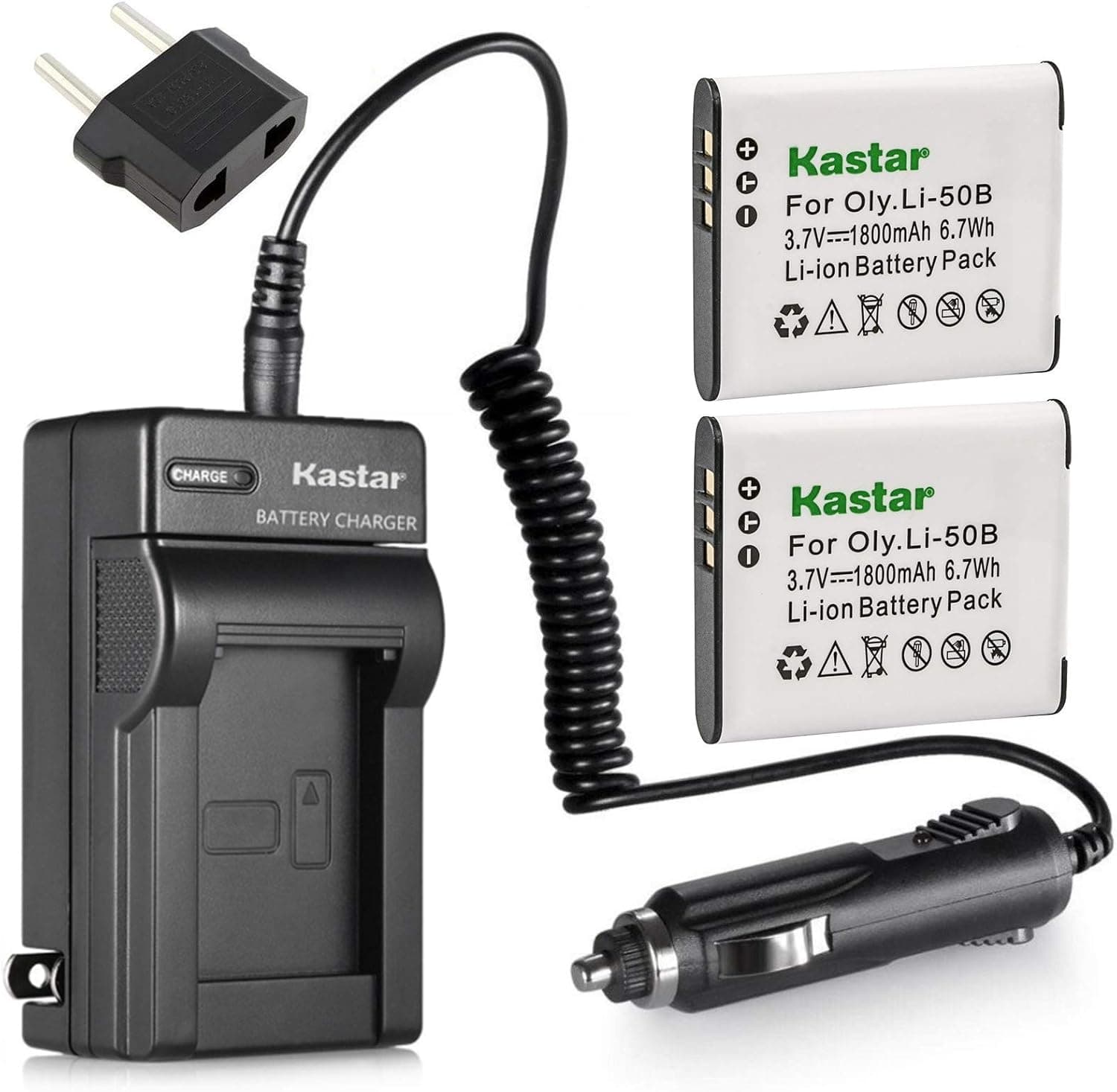 Kastar Battery (2-Pack) and Charger Kit for Olympus LI-50B, LI-50C, Pentax D-LI92, Panasonic VW-VBX090 and Olympus Stylus,Tough Series, Pentax Optio Series, Panasonic HX-WA03 WA2 WA20 WA3 WA301 Camera