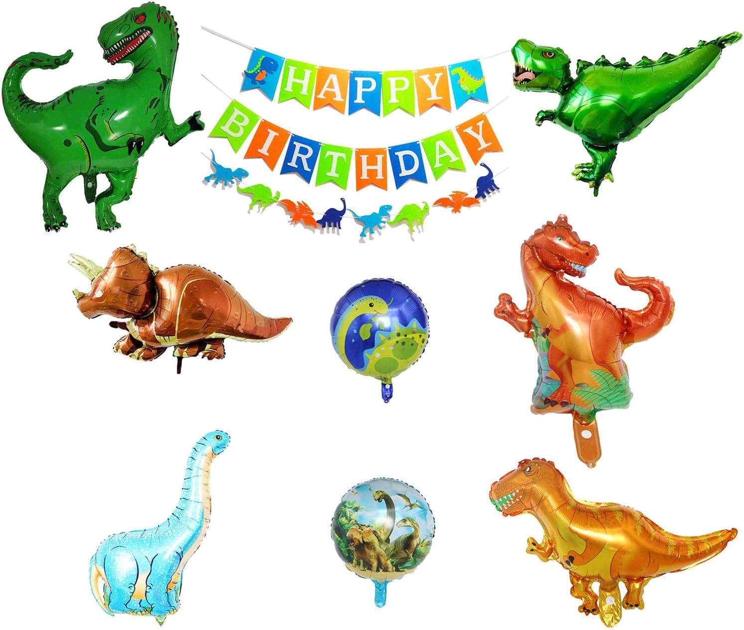 Dinosaur Balloons & Dinosaur Happy Birthday Banner Dinosaur Party Supplies Decoration,Dinosaur Foil Aluminum Mylar Helium Balloons Dino Birthday Colorful Felt Banner Dino Jungle Jurassic