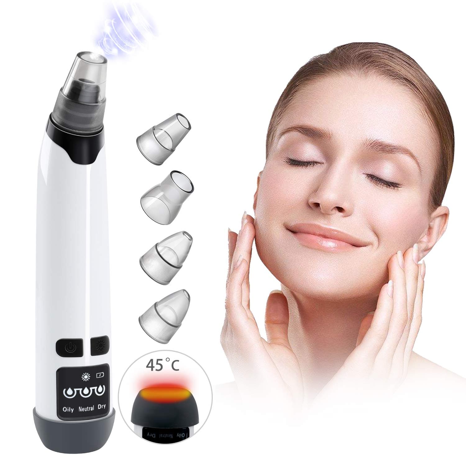 Blackhead Remover Pore Vacuum Electric Facial Acne Suction Blackhead Removal Extractor with Hot Compress Rechargeable Blackhead Vaccume Tool for Women Men Face Nose Comedone by Sunrich